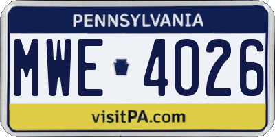 PA license plate MWE4026