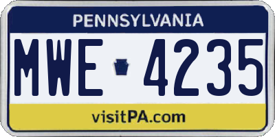 PA license plate MWE4235