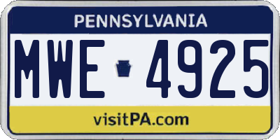 PA license plate MWE4925