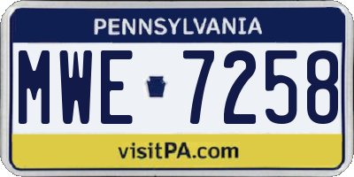 PA license plate MWE7258