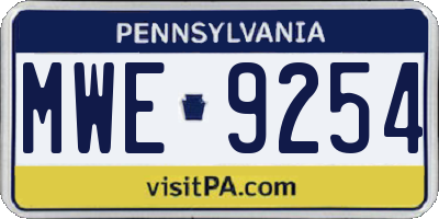 PA license plate MWE9254