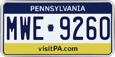 PA license plate MWE9260