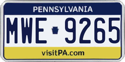 PA license plate MWE9265