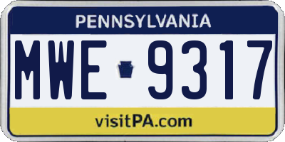 PA license plate MWE9317