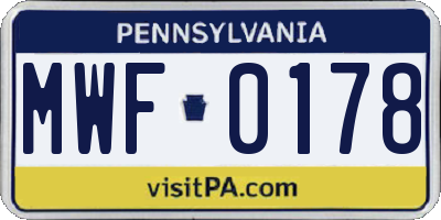 PA license plate MWF0178