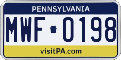 PA license plate MWF0198