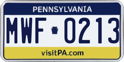 PA license plate MWF0213