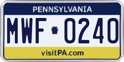 PA license plate MWF0240