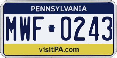 PA license plate MWF0243