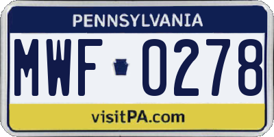 PA license plate MWF0278