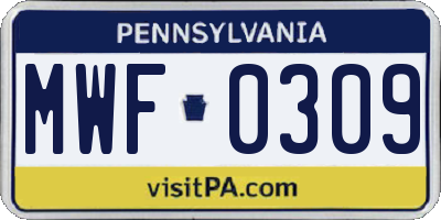 PA license plate MWF0309