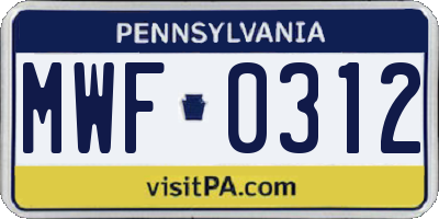 PA license plate MWF0312