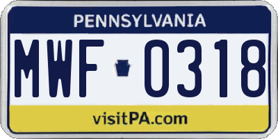 PA license plate MWF0318