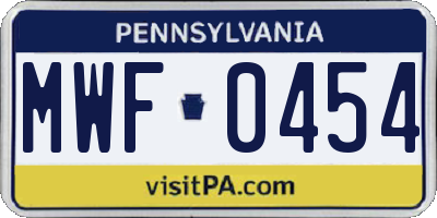 PA license plate MWF0454