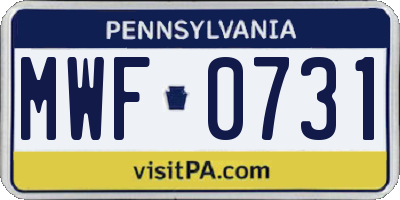PA license plate MWF0731