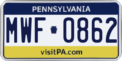 PA license plate MWF0862