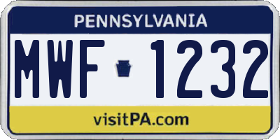 PA license plate MWF1232