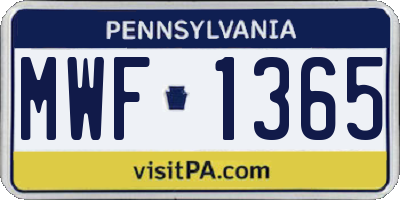 PA license plate MWF1365