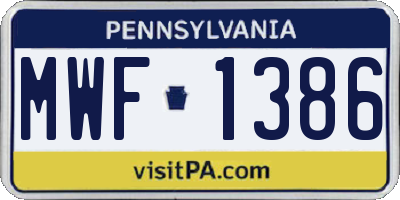 PA license plate MWF1386