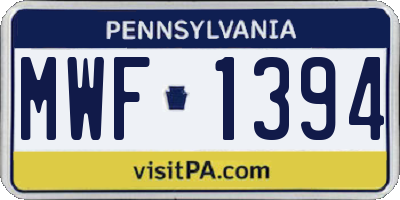 PA license plate MWF1394