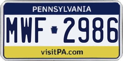 PA license plate MWF2986