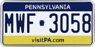 PA license plate MWF3058