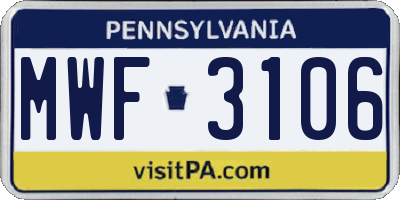 PA license plate MWF3106