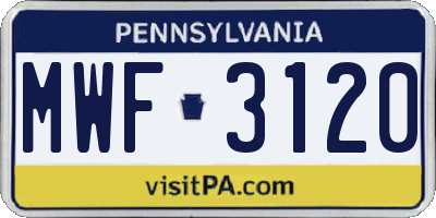 PA license plate MWF3120