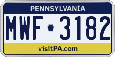 PA license plate MWF3182
