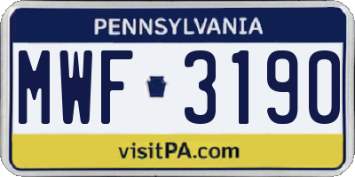 PA license plate MWF3190