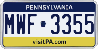 PA license plate MWF3355