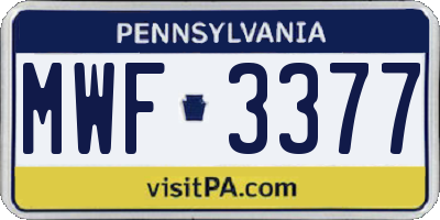 PA license plate MWF3377