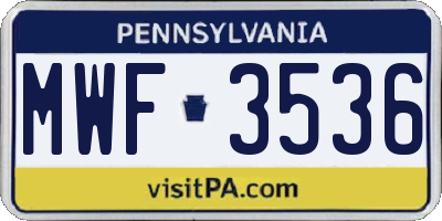 PA license plate MWF3536