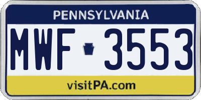 PA license plate MWF3553