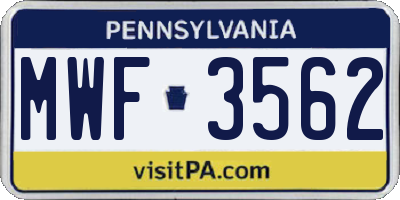 PA license plate MWF3562
