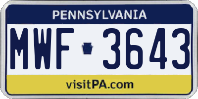 PA license plate MWF3643