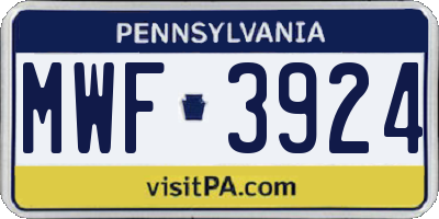 PA license plate MWF3924