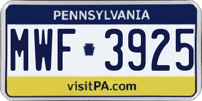 PA license plate MWF3925