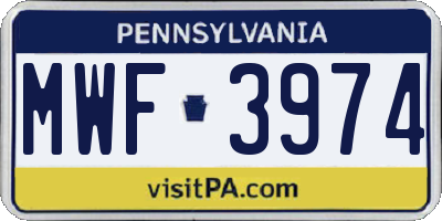 PA license plate MWF3974