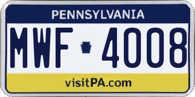 PA license plate MWF4008