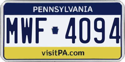 PA license plate MWF4094
