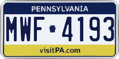 PA license plate MWF4193