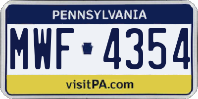 PA license plate MWF4354
