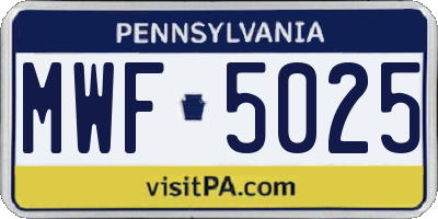 PA license plate MWF5025