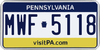PA license plate MWF5118