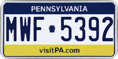 PA license plate MWF5392