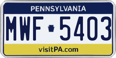 PA license plate MWF5403