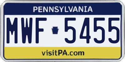 PA license plate MWF5455