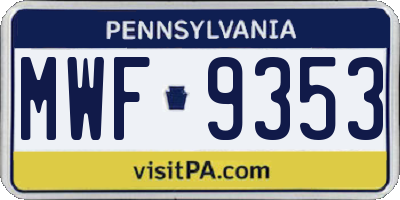 PA license plate MWF9353