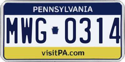 PA license plate MWG0314